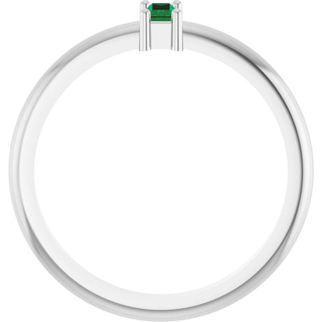Platinum Straight Baguette Natural Emerald Stackable Ring - view 2
