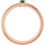 14K Gold Straight Baguette Natural Emerald Stackable Ring - Rose Gold - view 2