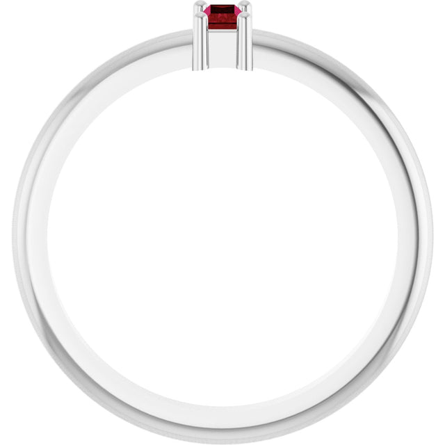 Platinum Straight Baguette Natural Ruby Stackable Ring - view 2
