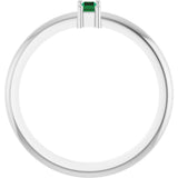 Platinum Straight Baguette Lab-Grown Emerald Stackable Ring - view 2