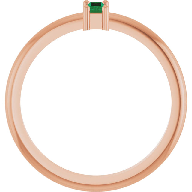 14K Gold Straight Baguette Lab-Grown Emerald Stackable Ring - Rose Gold - view 2