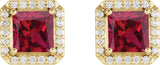 14K Gold Lab-Grown Ruby Natural Diamond Square 4-Prong Halo-Style Earring - Yellow Gold - view 4