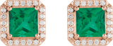 14K Gold Lab-Grown Emerald Square 4-Prong Halo-Style Earring - Rose Gold - view 4