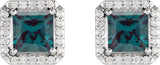 14K Gold Lab-Grown Alexandrite Natural Diamond Square 4-Prong Halo-Style Earring - White Gold - view 4
