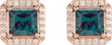 14K Gold Lab-Grown Alexandrite Square 4-Prong Halo-Style Earring - Rose Gold - view 4