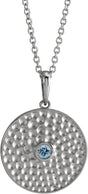 Platinum Round Natural Aquamarine Beaded Disc Necklace or Pendant