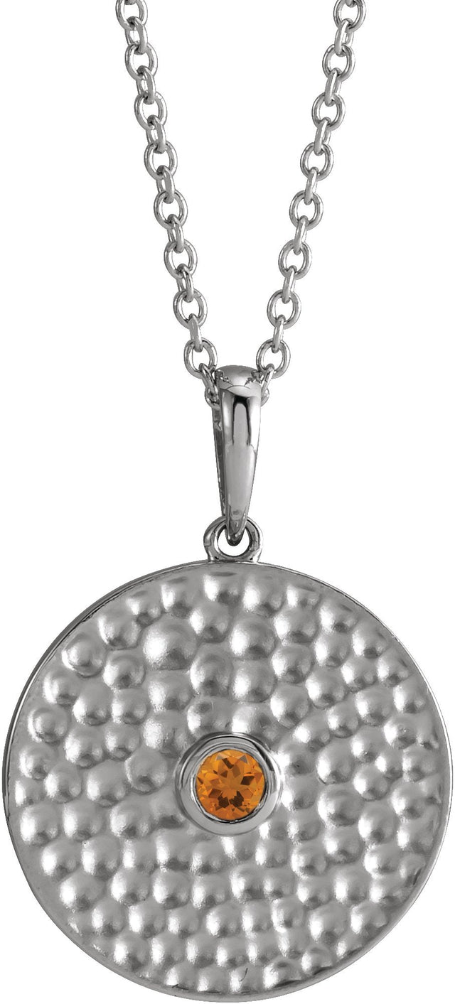 14K Gold Round Natural Citrine Beaded Disc Necklace or Pendant - White Gold