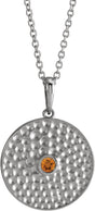 14K Gold Round Natural Citrine Beaded Disc Necklace or Pendant - White Gold