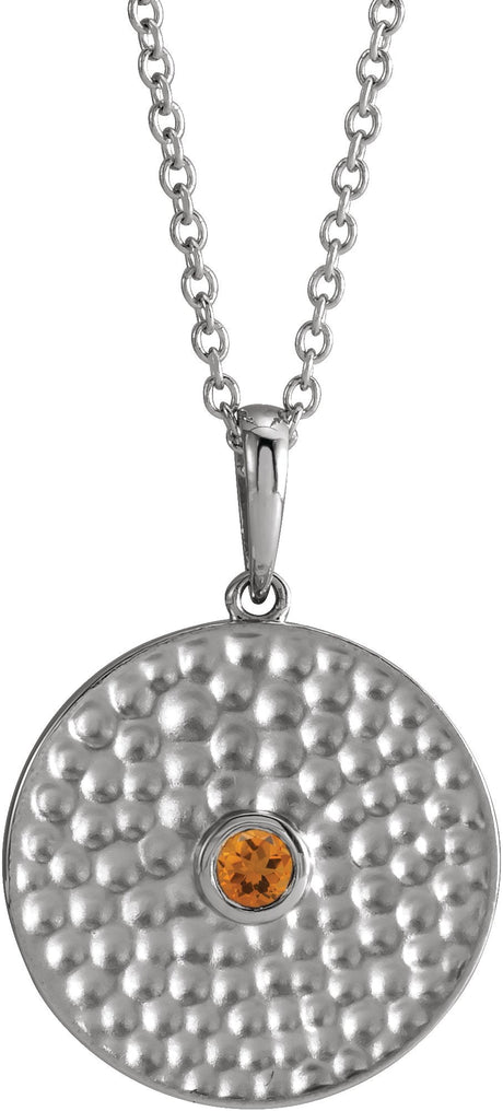 Platinum Round Natural Citrine Beaded Disc Necklace or Pendant