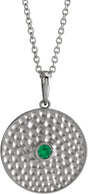 Platinum Round Lab-Grown Emerald Beaded Disc Necklace or Pendant
