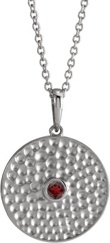 Platinum Round Natural Mozambique Garnet Beaded Disc Necklace or Pendant