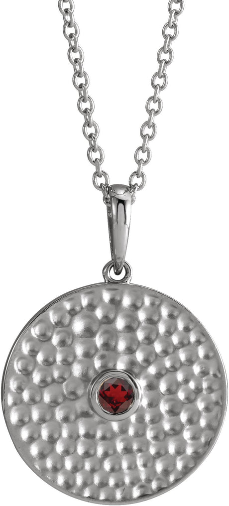 Platinum Round Natural Mozambique Garnet Beaded Disc Necklace or Pendant