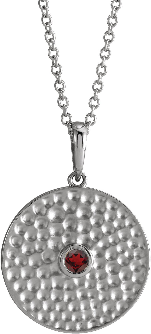 Platinum Round Natural Mozambique Garnet Beaded Disc Necklace or Pendant