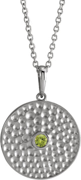 Platinum Round Natural Peridot Beaded Disc Necklace or Pendant