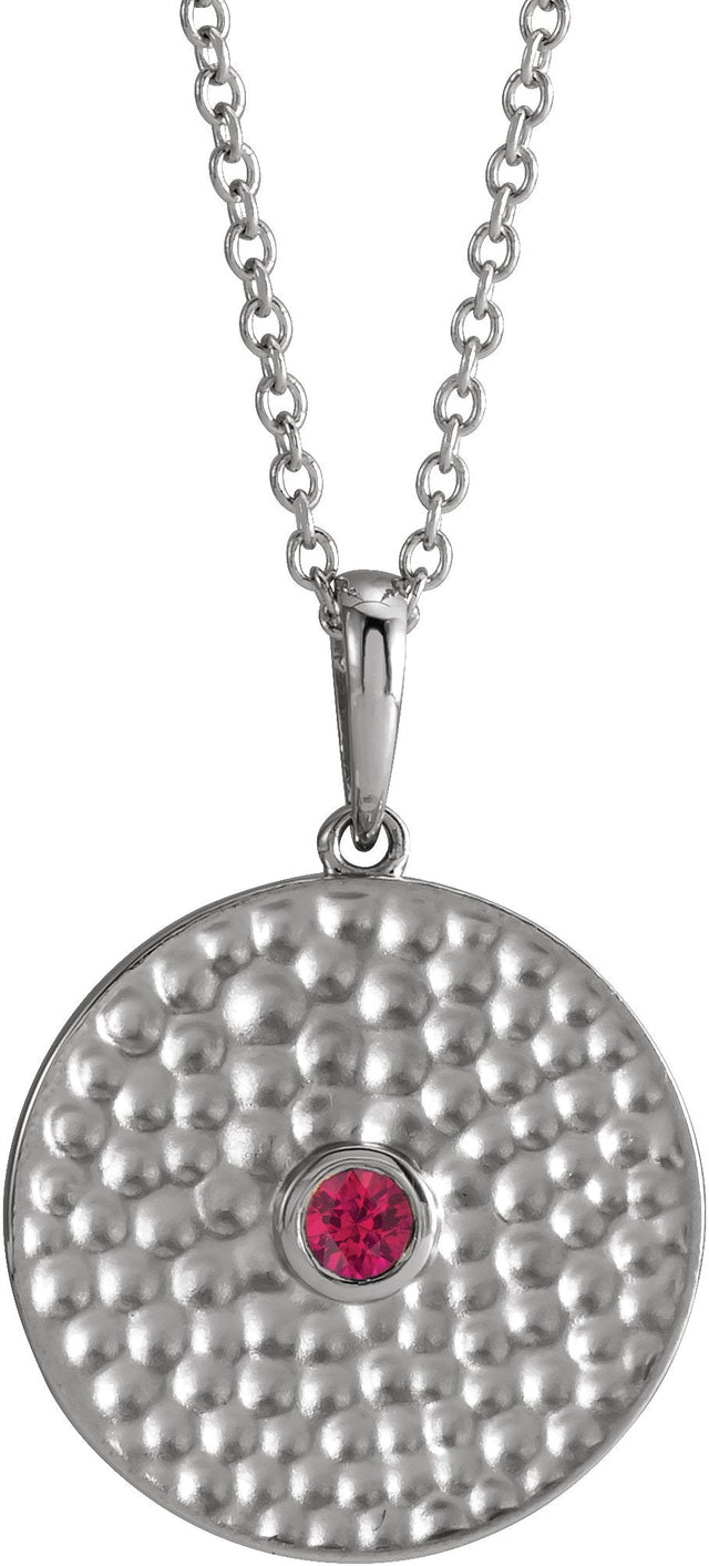 Platinum Round Natural Ruby Beaded Disc Necklace or Pendant