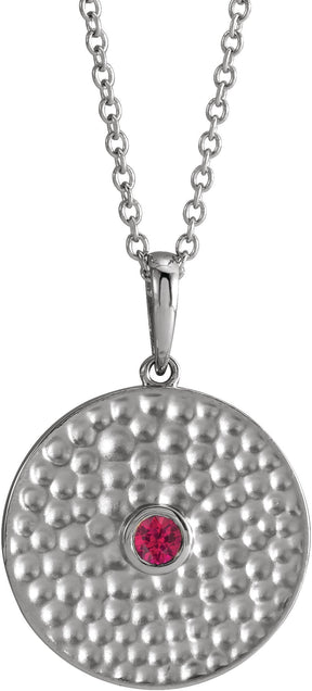 Platinum Round Lab-Grown Ruby Beaded Disc Necklace or Pendant