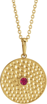 14K Gold Round Lab-Grown Ruby Beaded Disc Necklace or Pendant - Yellow Gold