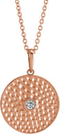 14K Gold Round Natural White Sapphire Beaded Disc Necklace or Pendant - Rose Gold