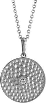 Platinum Round Natural White Sapphire Beaded Disc Necklace or Pendant