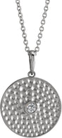Platinum Round Natural White Sapphire Beaded Disc Necklace or Pendant
