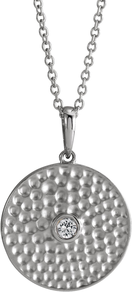 14K Gold Round Natural White Sapphire Beaded Disc Necklace or Pendant - White Gold
