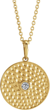 14K Gold Round Natural White Sapphire Beaded Disc Necklace or Pendant - Yellow Gold