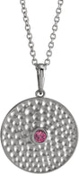 Platinum Round Natural Pink Tourmaline Beaded Disc Necklace or Pendant