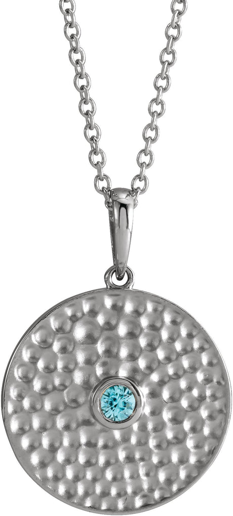 Platinum Round Natural Blue Zircon Beaded Disc Necklace or Pendant