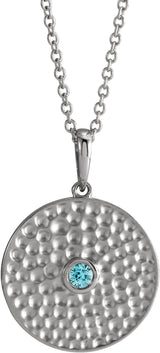 14K Gold Round Natural Blue Zircon Beaded Disc Necklace or Pendant - White Gold
