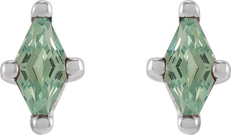 Platinum Lab-Grown Green Sapphire Lozenge 4-Prong Stud Earrings - view 2