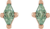 14K Gold Lab-Grown Green Sapphire Lozenge 4-Prong Stud Earrings - Rose Gold - view 2