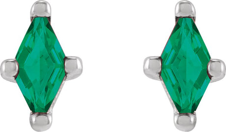 Platinum Lab-Grown Emerald Lozenge 4-Prong Stud Earrings - view 2