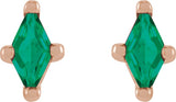 14K Gold Lab-Grown Emerald Lozenge 4-Prong Stud Earrings - Rose Gold - view 2