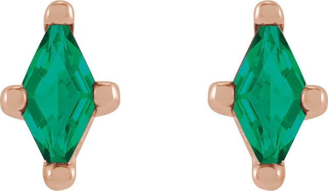 14K Gold Lab-Grown Emerald Lozenge 4-Prong Stud Earrings - Rose Gold - view 2