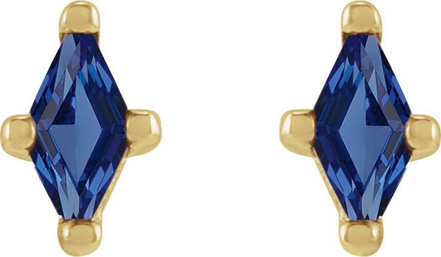 14K Gold Lab-Grown Blue Sapphire Lozenge 4-Prong Stud Earrings - Yellow Gold - view 2