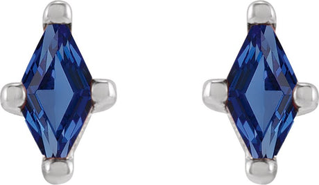 Platinum Lab-Grown Blue Sapphire Lozenge 4-Prong Stud Earrings - view 2
