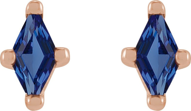 14K Gold Lab-Grown Blue Sapphire Lozenge 4-Prong Stud Earrings - Rose Gold - view 2