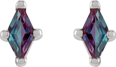 Platinum Lab-Grown Alexandrite Lozenge 4-Prong Stud Earrings - view 2