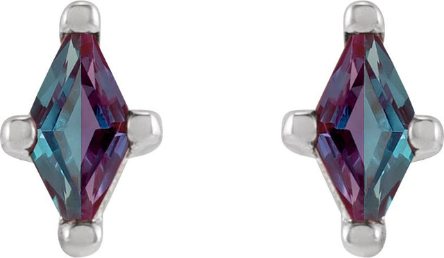 14K Gold Lab-Grown Alexandrite Lozenge 4-Prong Stud Earrings - White Gold - view 2