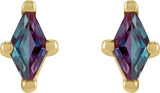 14K Gold Lab-Grown Alexandrite Lozenge 4-Prong Stud Earrings - Yellow Gold - view 2