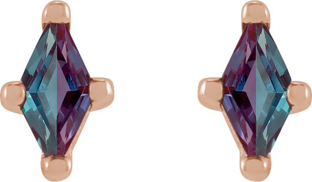 14K Gold Lab-Grown Alexandrite Lozenge 4-Prong Stud Earrings - Rose Gold - view 2