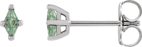 Platinum Lab-Grown Green Sapphire Lozenge 4-Prong Stud Earrings