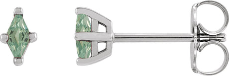 Platinum Lab-Grown Green Sapphire Lozenge 4-Prong Stud Earrings
