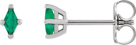 14K Gold Lab-Grown Emerald Lozenge 4-Prong Stud Earrings - White Gold