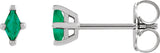 Platinum Lab-Grown Emerald Lozenge 4-Prong Stud Earrings