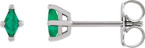 Platinum Lab-Grown Emerald Lozenge 4-Prong Stud Earrings