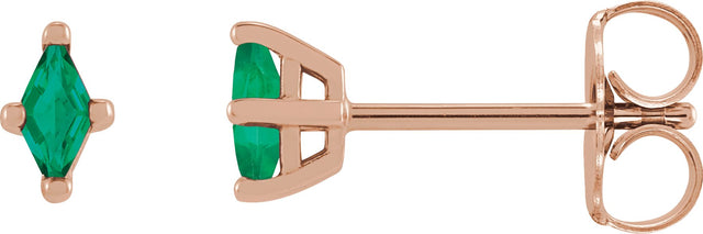 14K Gold Lab-Grown Emerald Lozenge 4-Prong Stud Earrings - Rose Gold