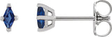 Platinum Lab-Grown Blue Sapphire Lozenge 4-Prong Stud Earrings