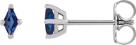 Platinum Lab-Grown Blue Sapphire Lozenge 4-Prong Stud Earrings