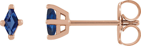 14K Gold Lab-Grown Blue Sapphire Lozenge 4-Prong Stud Earrings - Rose Gold